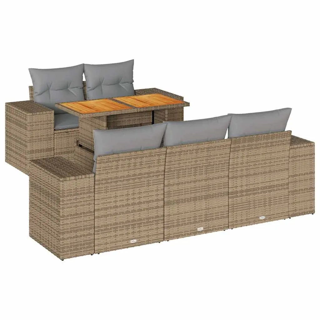 Outdoor Garden Sofa Set 6 Piece Beige Poly Rattan Modular Patio Furniture