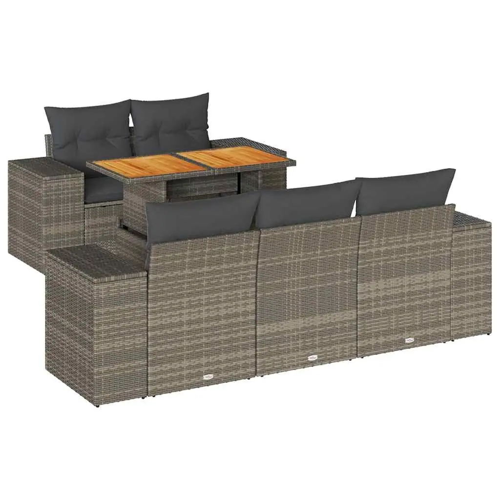 6 Piece Garden Sofa Set Grey Outdoor Furniture Patio Seating Poly Rattan