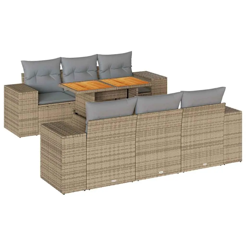 Garden Sofa Set 7 Piece Outdoor Furniture Patio Beige Poly Rattan with Cushions