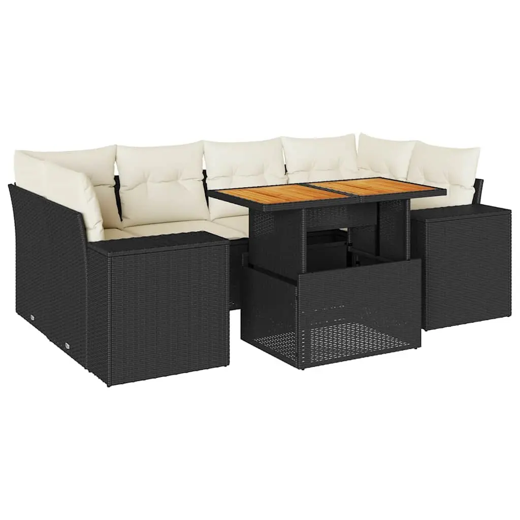 7 Piece Garden Sofa Set Outdoor Patio Furniture Black Poly Rattan with Cushions