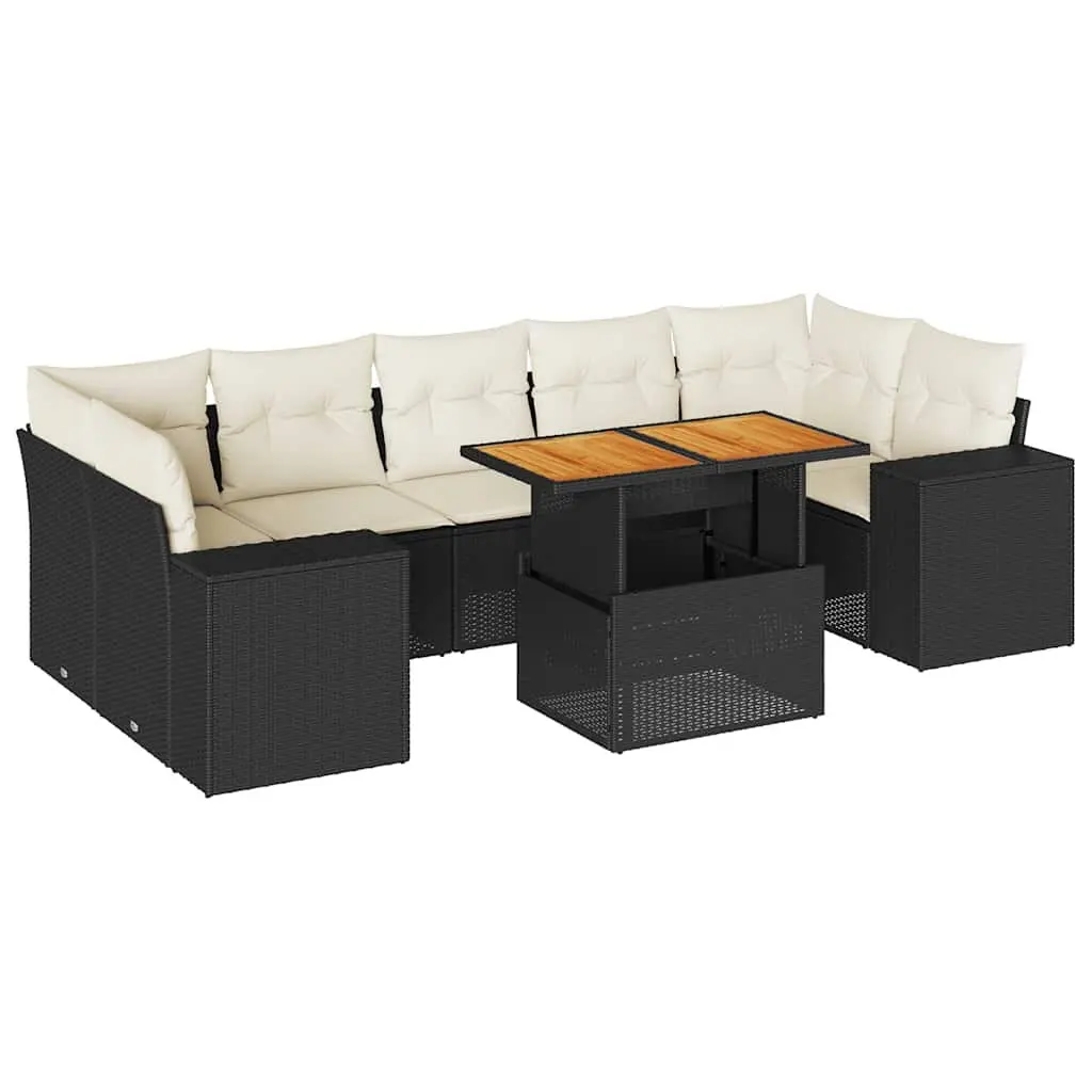 Garden Sofa Set 8 Piece Outdoor Furniture Black Poly Rattan Modular Patio
