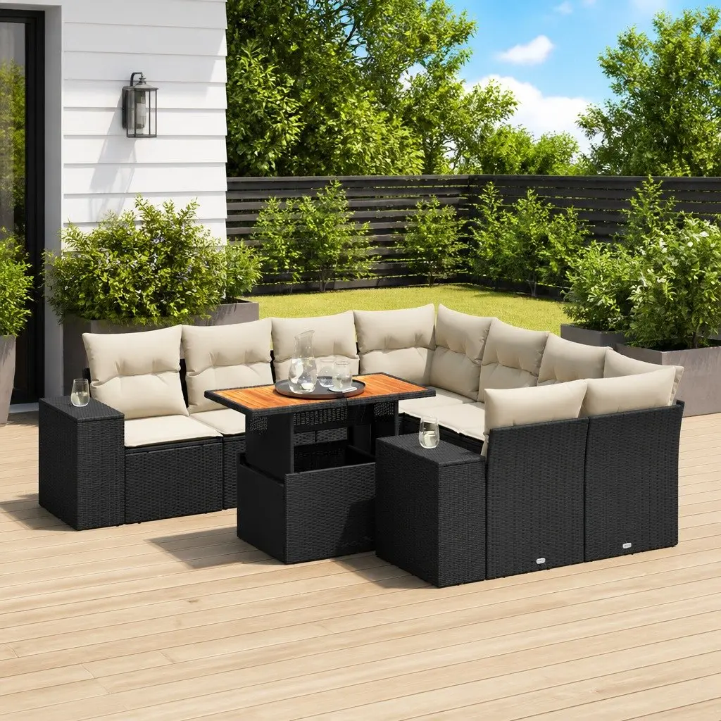 Garden Sofa Set 9 Piece Outdoor Furniture Modular Patio Sectional with Storage Black