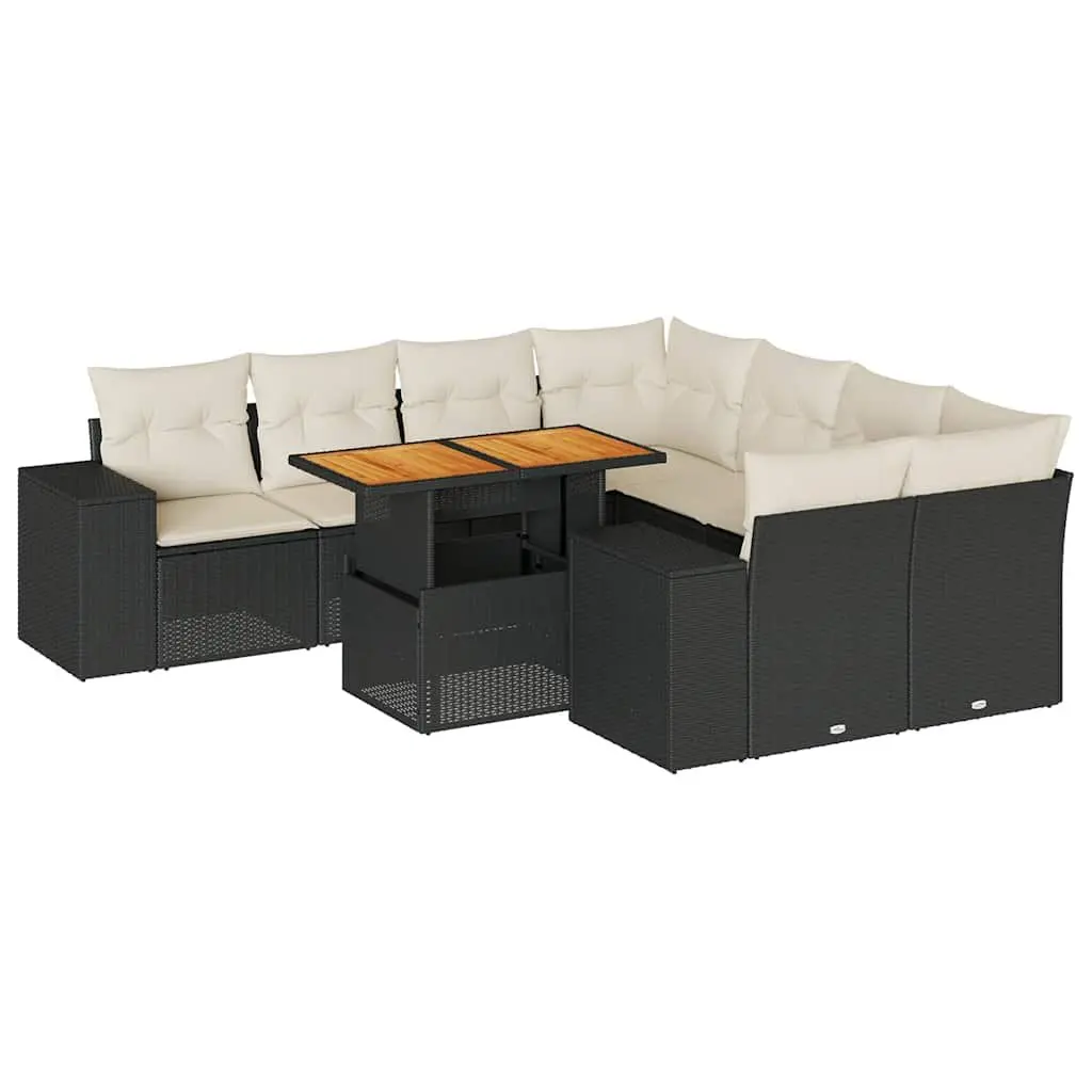 Garden Sofa Set 9 Piece Outdoor Furniture Modular Patio Sectional with Storage Black