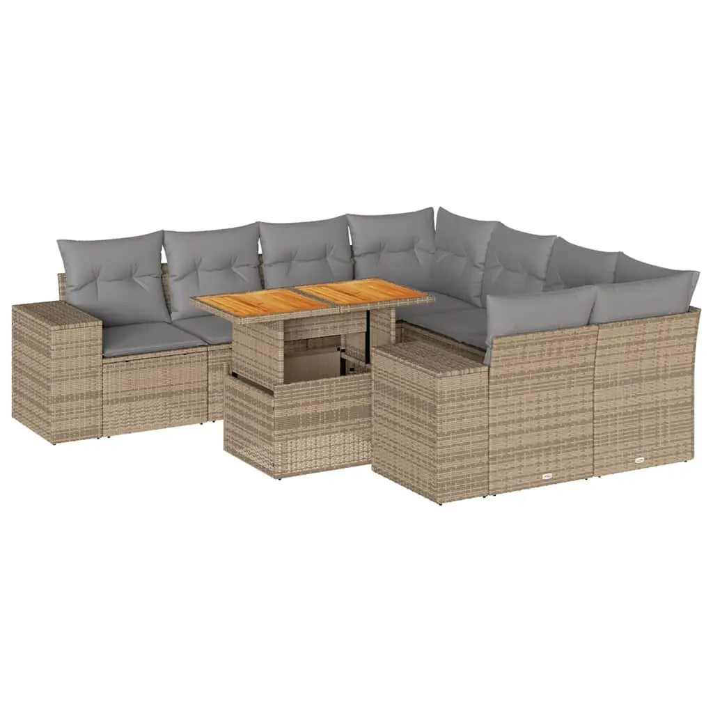 Outdoor Sofa Set 9 Piece Lounge Furniture Beige Poly Rattan