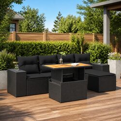 Comfortable Black Outdoor Sofa Set: 6 Pieces Included