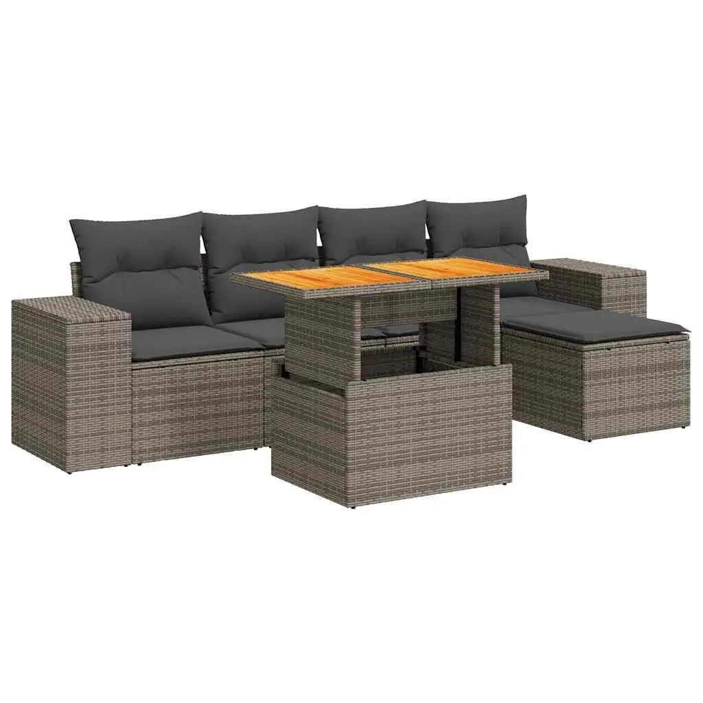 Garden Sofa Set Outdoor Furniture 6 Piece Modular Grey Poly Rattan