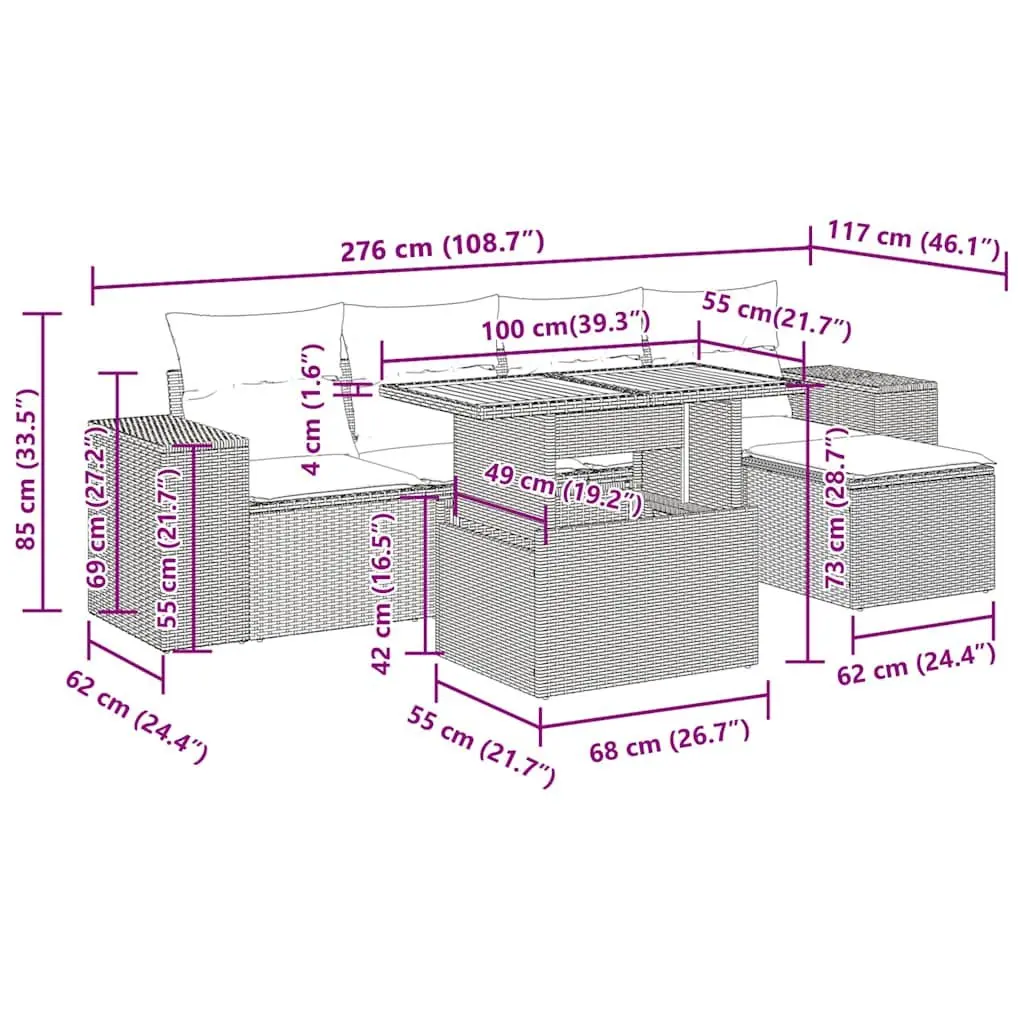 Garden Sofa Set Outdoor Furniture 6 Piece Modular Grey Poly Rattan