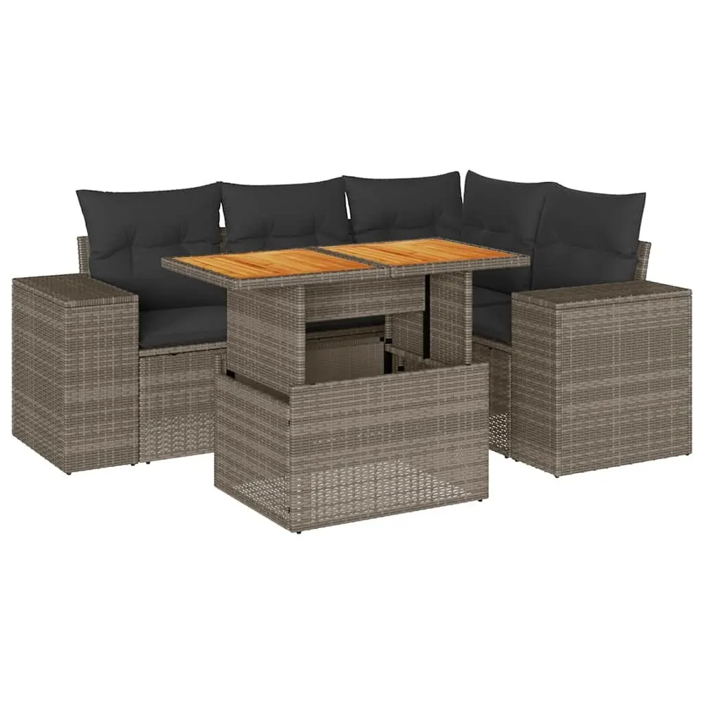 Garden Sofa Set 5 Piece Outdoor Furniture Grey Poly Rattan Patio with Cushions