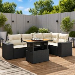 Comfortable 6-Piece Black Garden Sofa Set with Storage