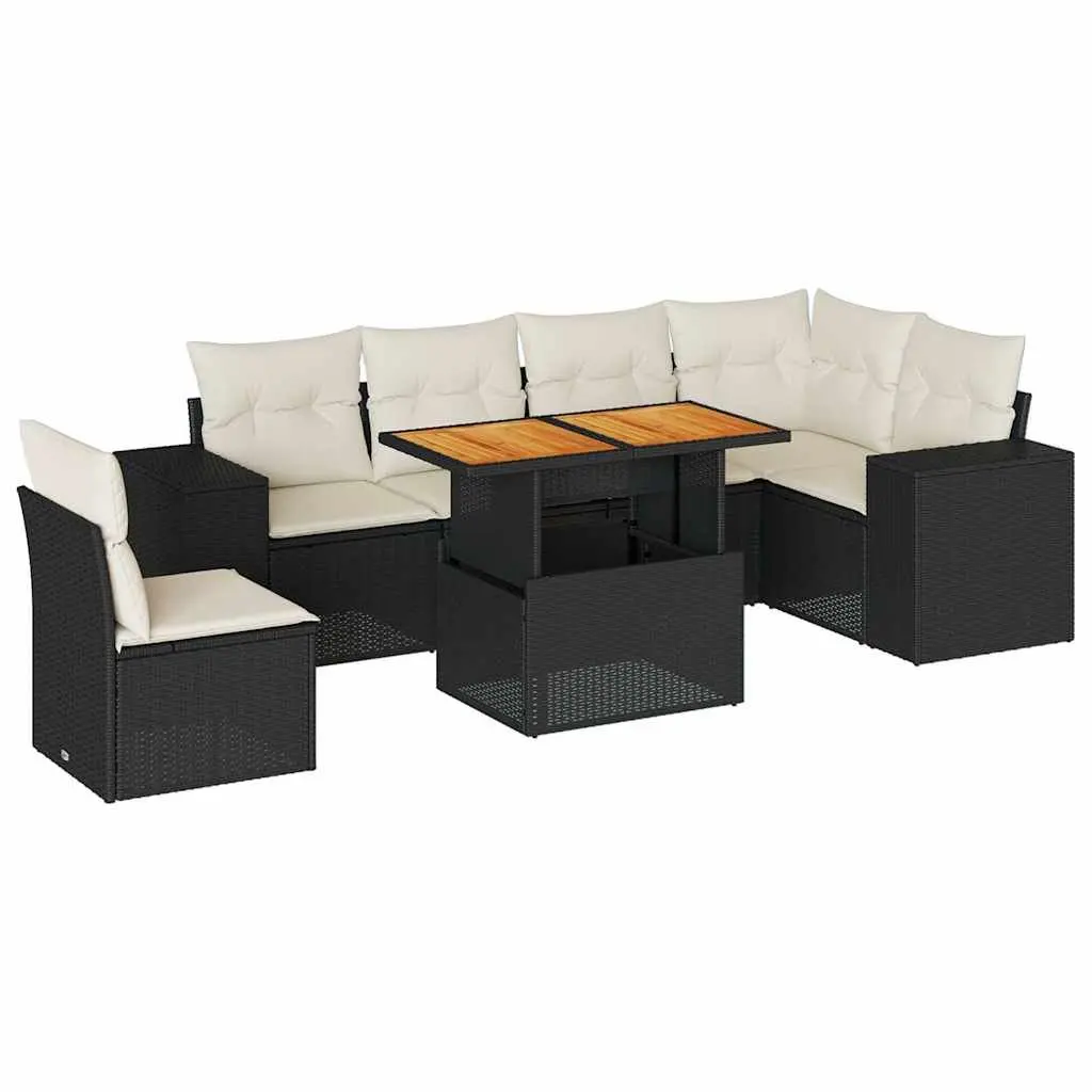 7 Piece Garden Sofa Set Outdoor Furniture Black Poly Rattan Patio Lounge