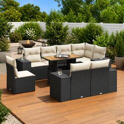 Comfortable 9-Piece Black Garden Sofa Set with Storage