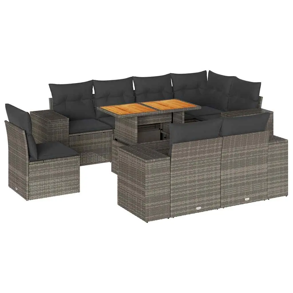 9-Piece Grey Rattan Outdoor Sofa Set