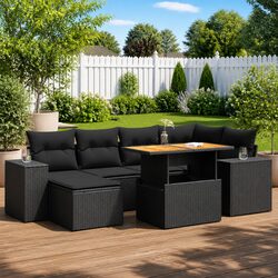 Comfortable 7 Piece Black Rattan Sofa Set for Outdoors
