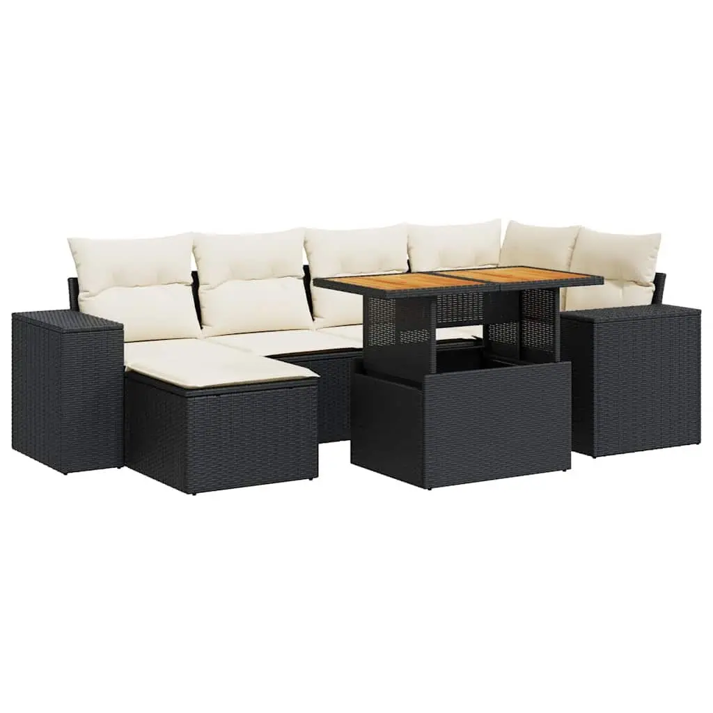 Garden Sofa Set 7 Piece Outdoor Furniture Patio Black Poly Rattan with Storage