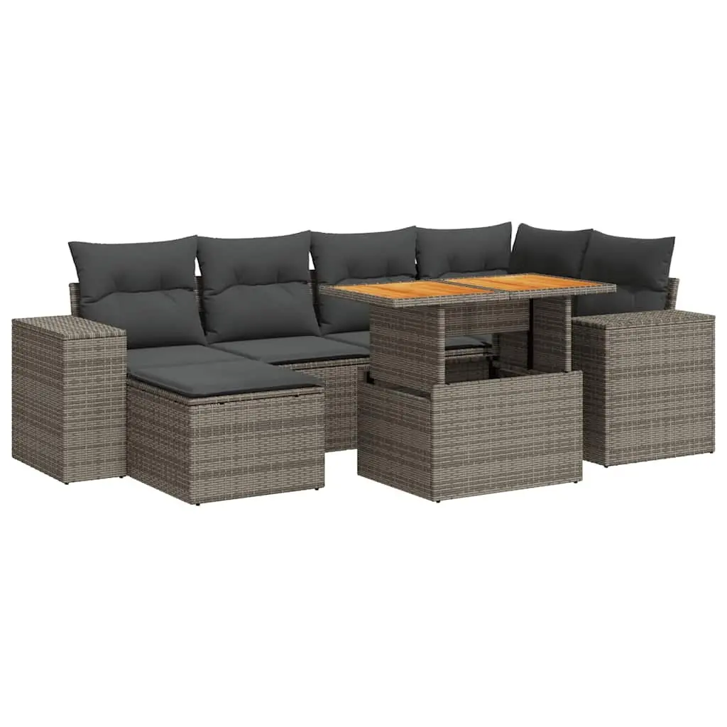 7 Piece Garden Sofa Set Grey Poly Rattan Outdoor Furniture Patio Lounge Cushions