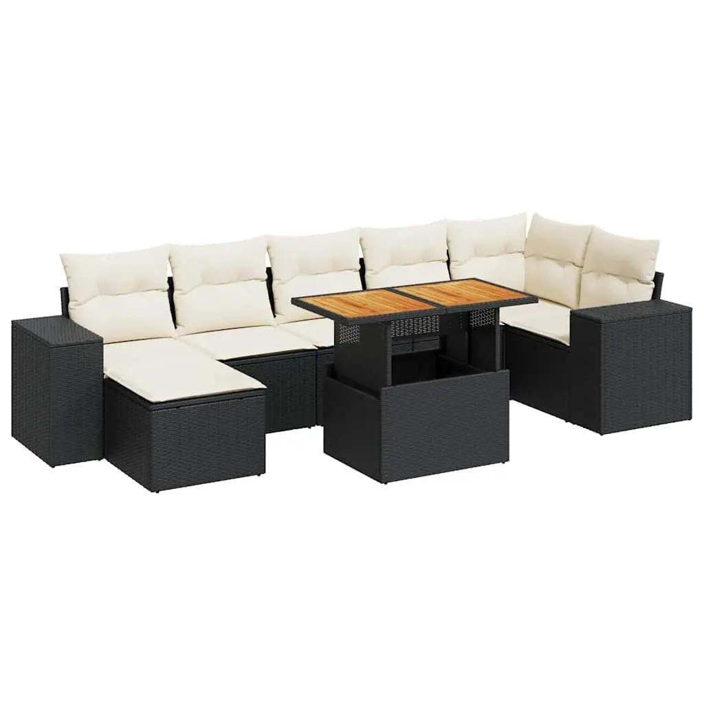 Outdoor Sofa Set 8 Piece Modular Patio Lounge Black PE Rattan