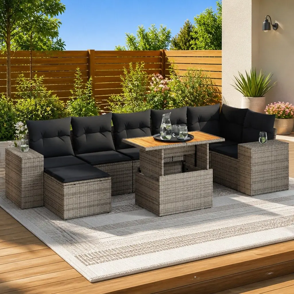Garden Sofa Set 8 Piece Outdoor Furniture Grey Modular Patio Lounge