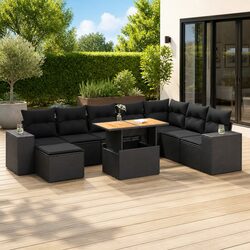Comfortable 9 Piece Black Rattan Sofa Set with Storage