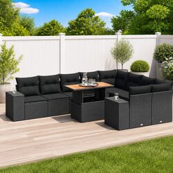 Comfortable 10-Piece Black Rattan Sofa Set for Outdoors