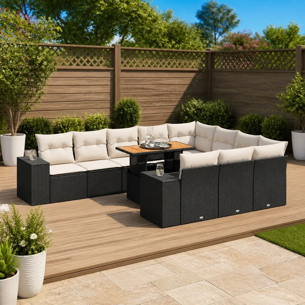 Garden Sofa Set 10 Piece Outdoor Furniture Black Poly Rattan Modular Patio