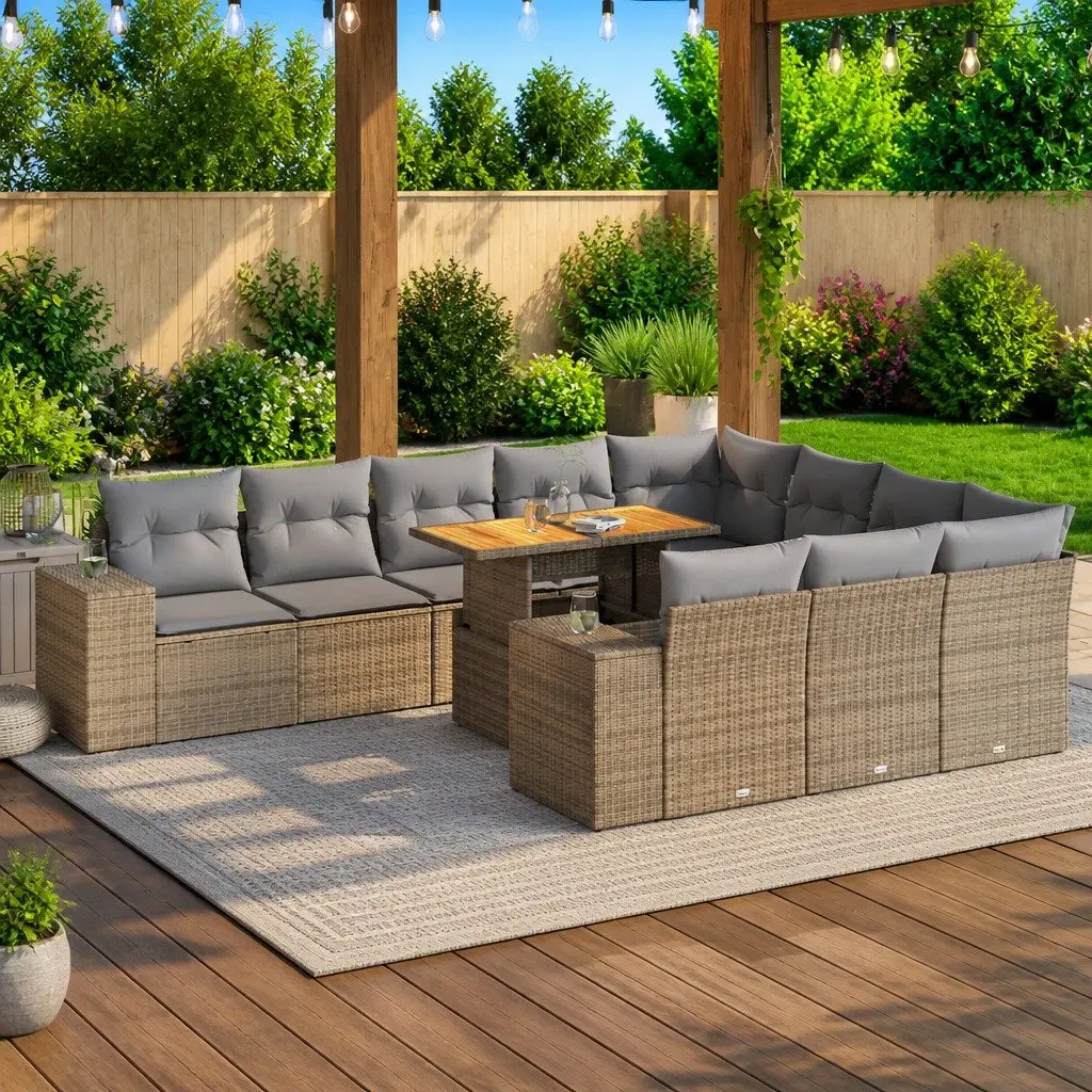 Garden Sofa Set 10 Piece Outdoor Furniture Beige Modular Cushions Storage