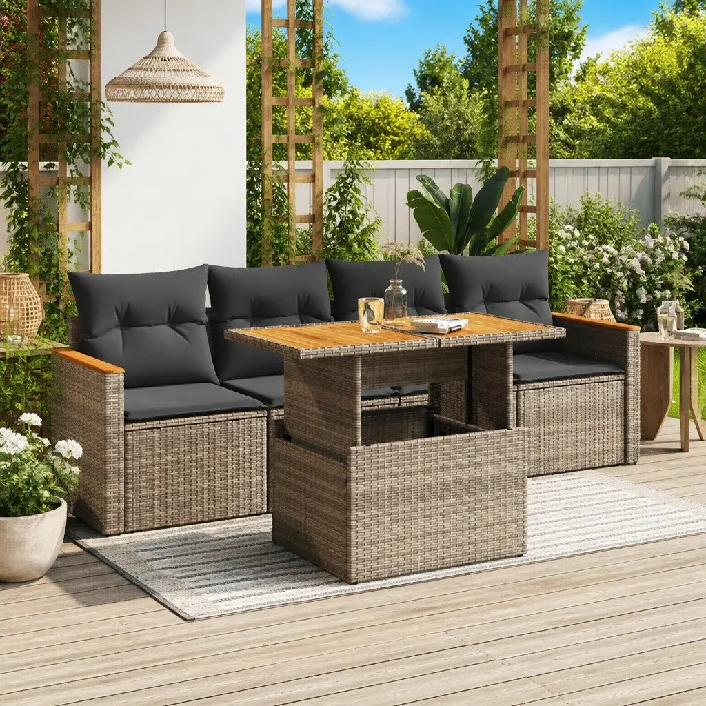 Outdoor Garden Sofa Set 5 Piece Grey Poly Rattan Patio Furniture