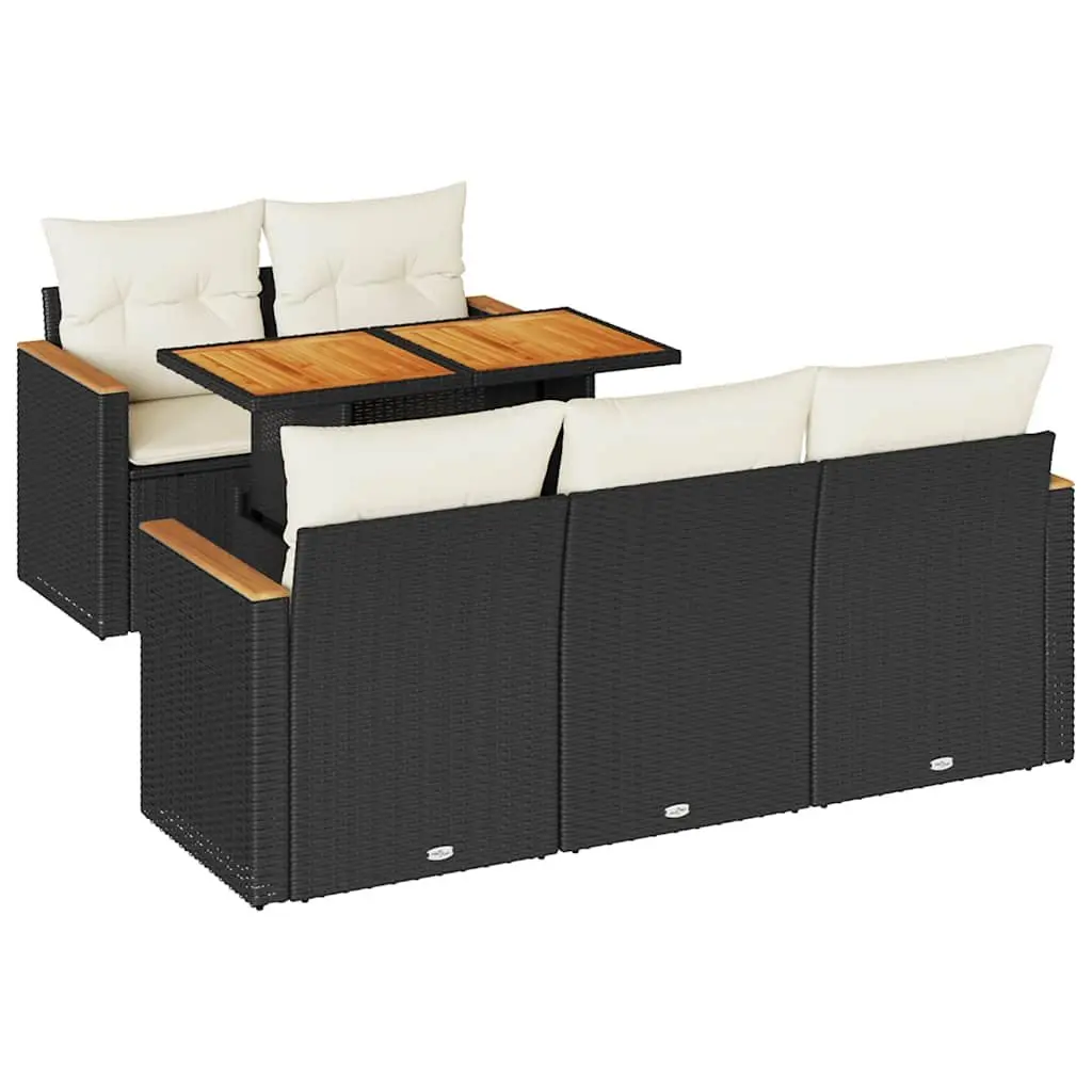 Garden Sofa Set Modular Outdoor Furniture 6 Piece Black Rattan Patio Seating