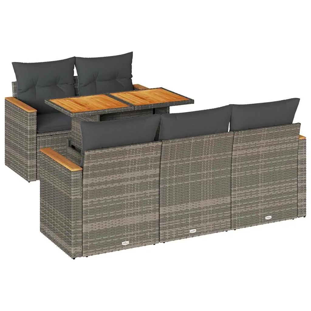 Garden Sofa Set Outdoor Furniture 6 Piece Grey Poly Rattan with Cushions