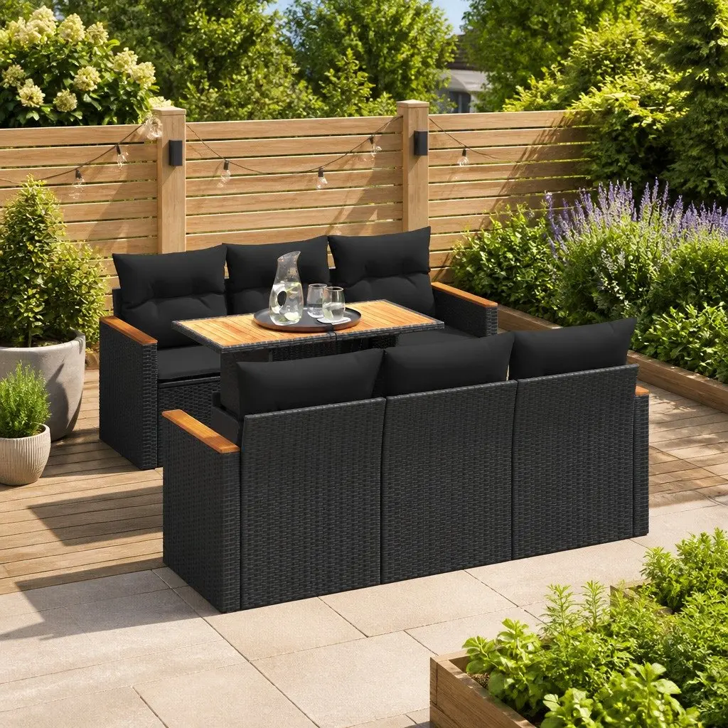 Black 7-Piece Outdoor Sofa Set with Cushions