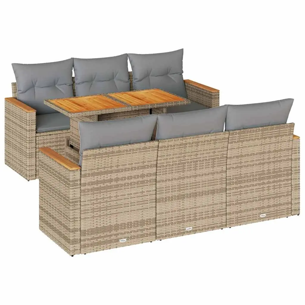 Garden Sofa Set 7 Piece Outdoor Furniture Beige Poly Rattan Patio Lounge Modular