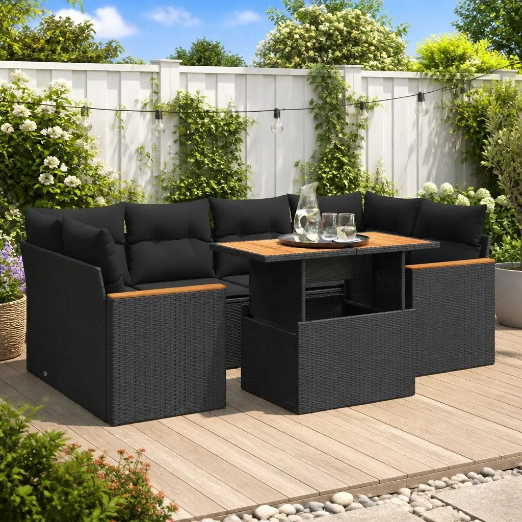 Garden Sofa Set Modular Outdoor Furniture 6 Piece Black Rattan