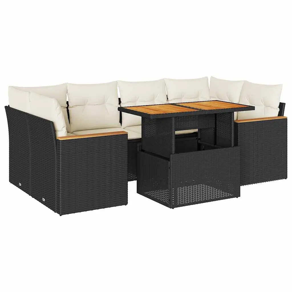 Garden Sofa Set 6 Piece Outdoor Furniture Black Poly Rattan Modular