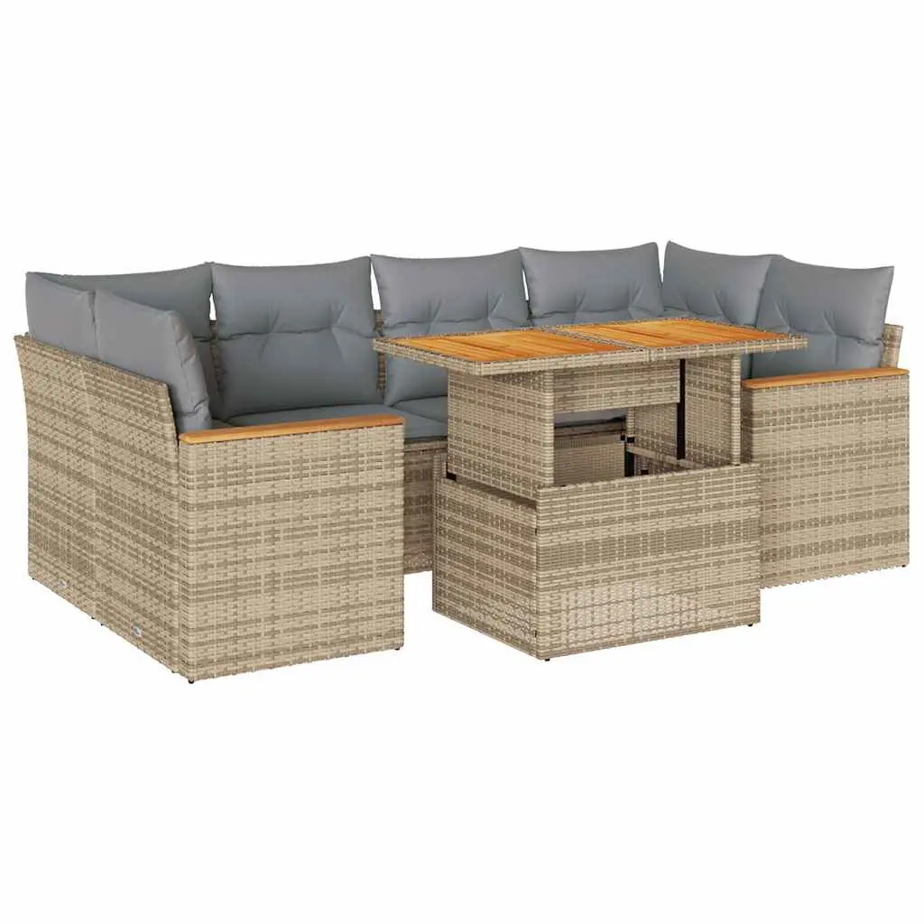 Garden Sofa Set Modular Outdoor Furniture 6 Piece Beige Poly Rattan