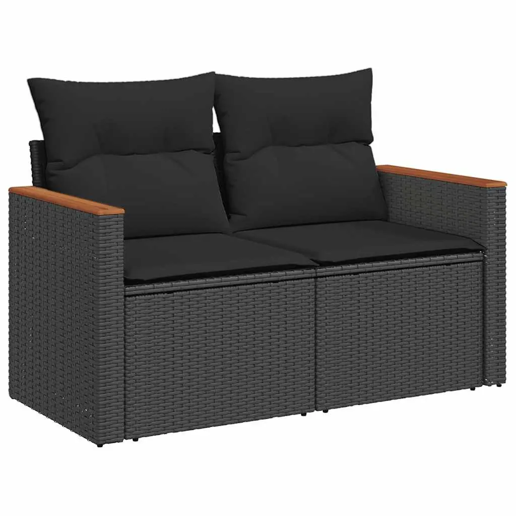 7 Piece Garden Sofa Set Outdoor Patio Furniture Black Poly Rattan with Cushions