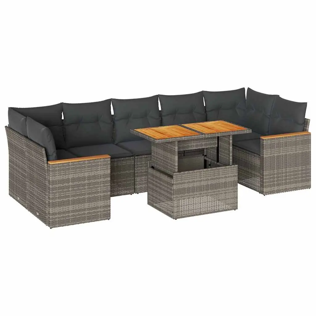 7 Piece Garden Sofa Set Grey Poly Rattan Outdoor Furniture with Storage Cushions