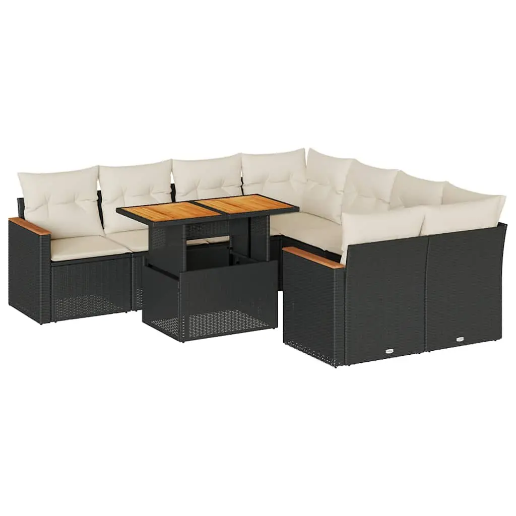 Garden Sofa Set 9 Piece Outdoor Furniture Modular Black Rattan with Cushions