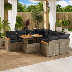 Reliable 9 Piece Grey Garden Sofa Set with Cushions