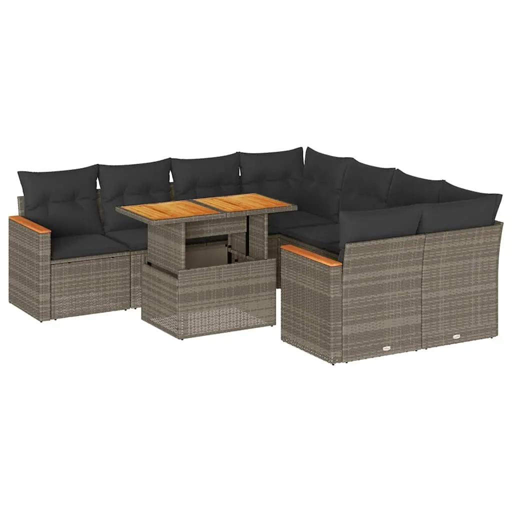 9 Piece Grey Garden Sofa Set with Cushions