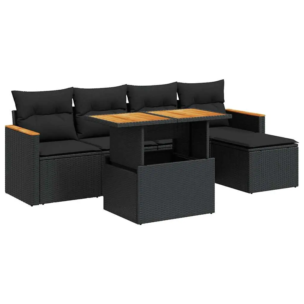Garden Sofa Set Outdoor Furniture 6 Piece Modular Black Poly Rattan