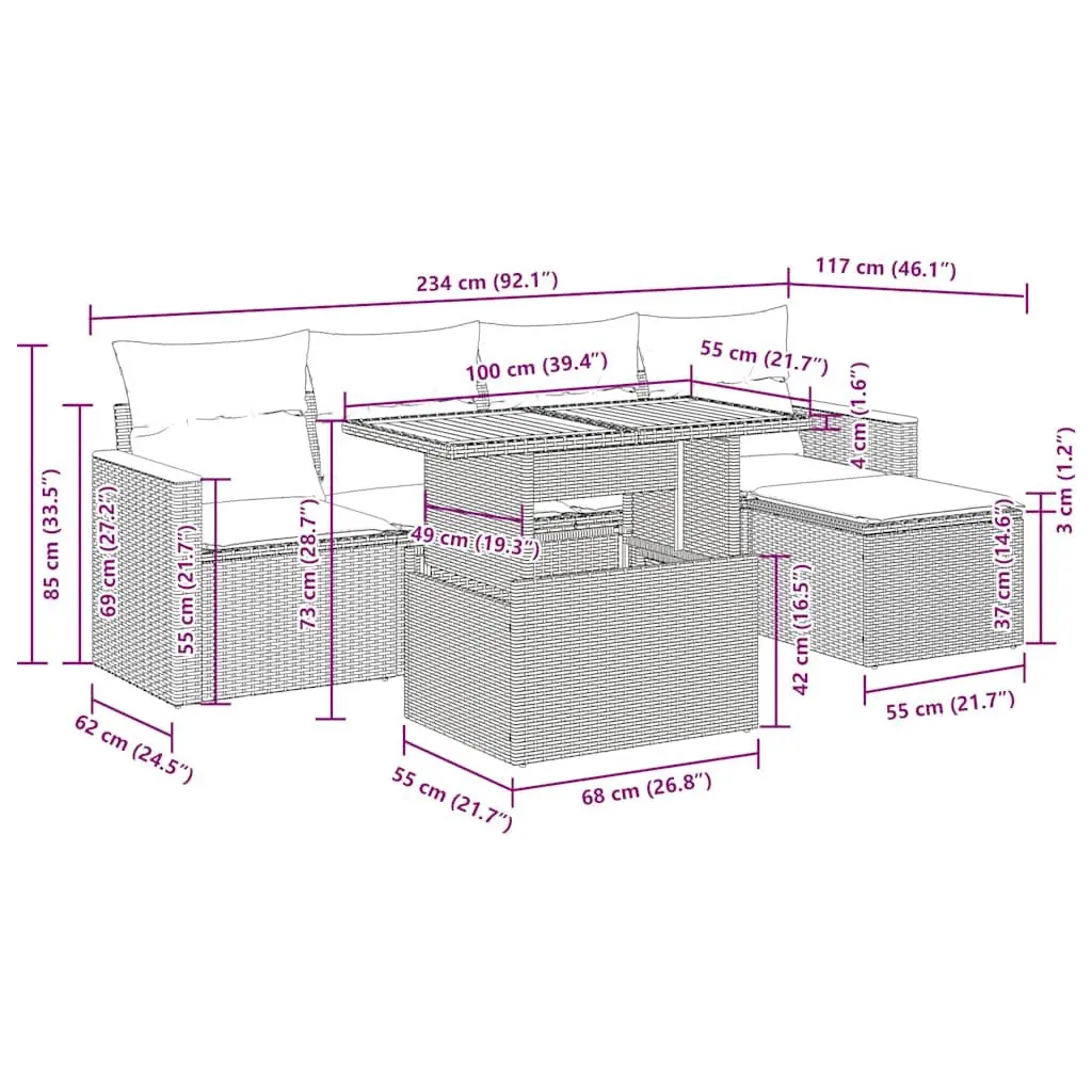 Garden Sofa Set Outdoor Furniture 6 Piece Modular Black Poly Rattan
