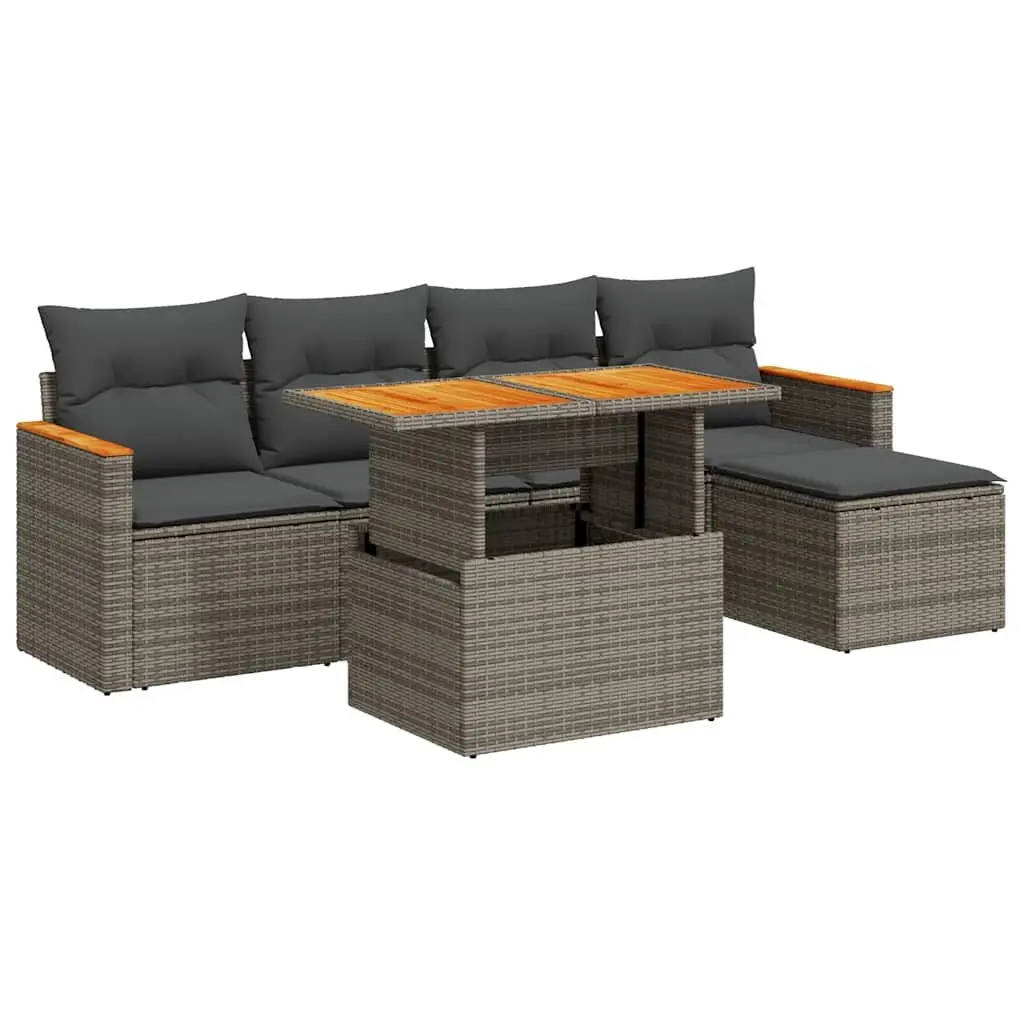 6 Piece Garden Sofa Set Outdoor Furniture Grey Poly Rattan with Storage