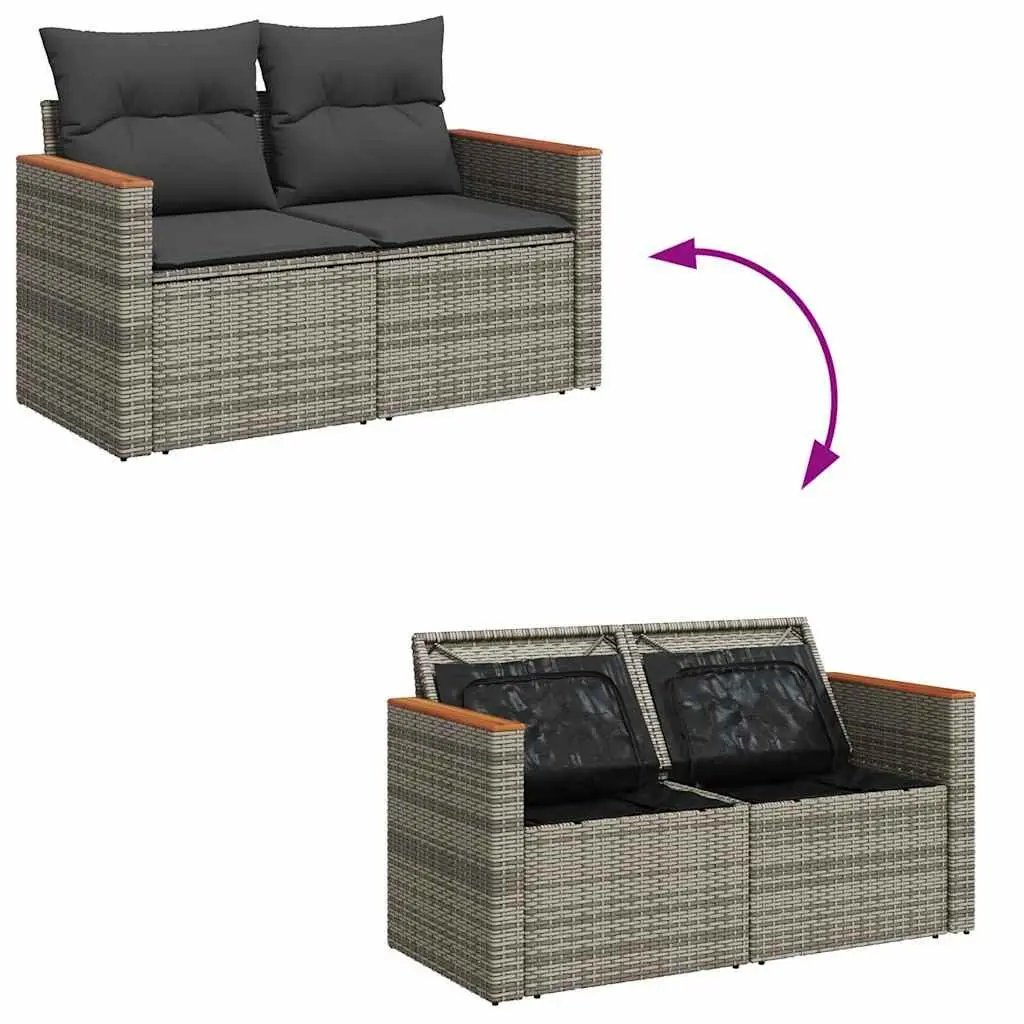 6 Piece Garden Sofa Set Outdoor Furniture Grey Poly Rattan with Storage