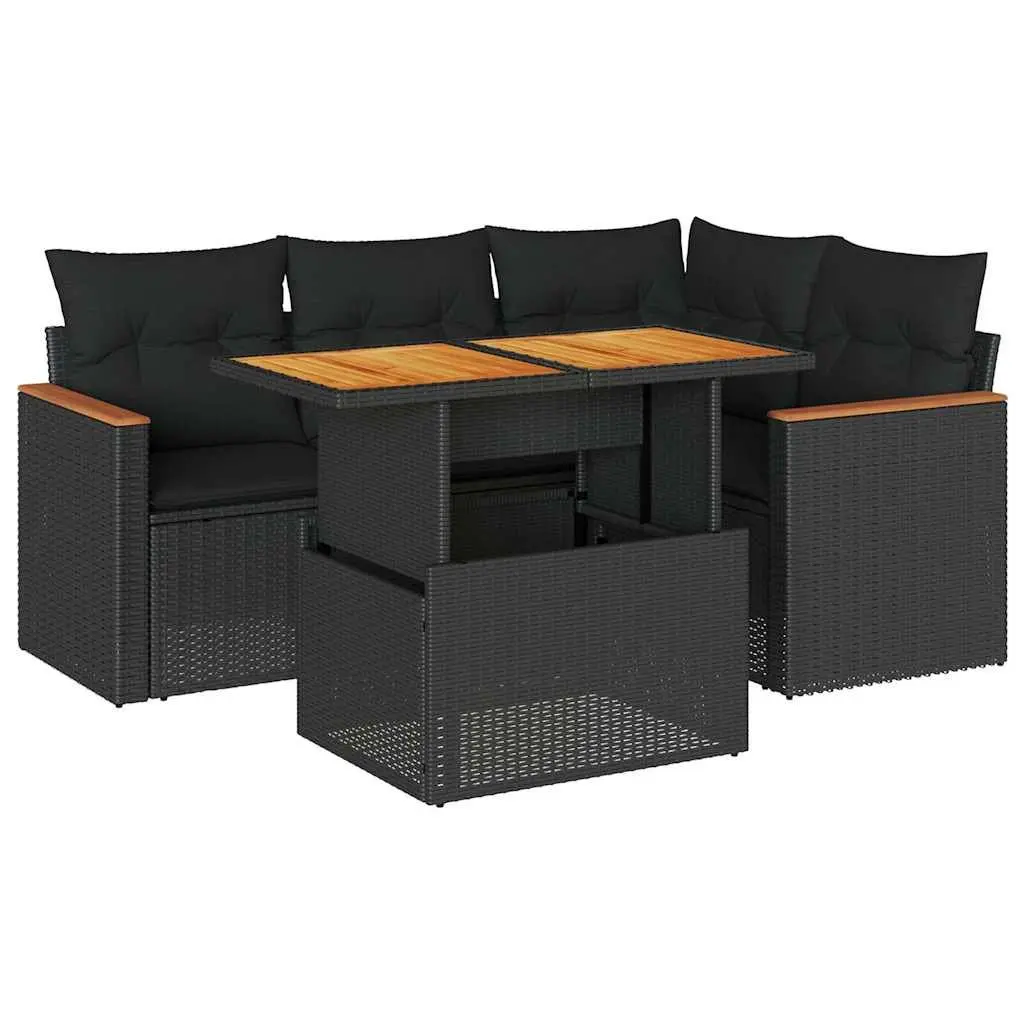 Garden Sofa Set 5 Piece Outdoor Furniture Black Poly Rattan