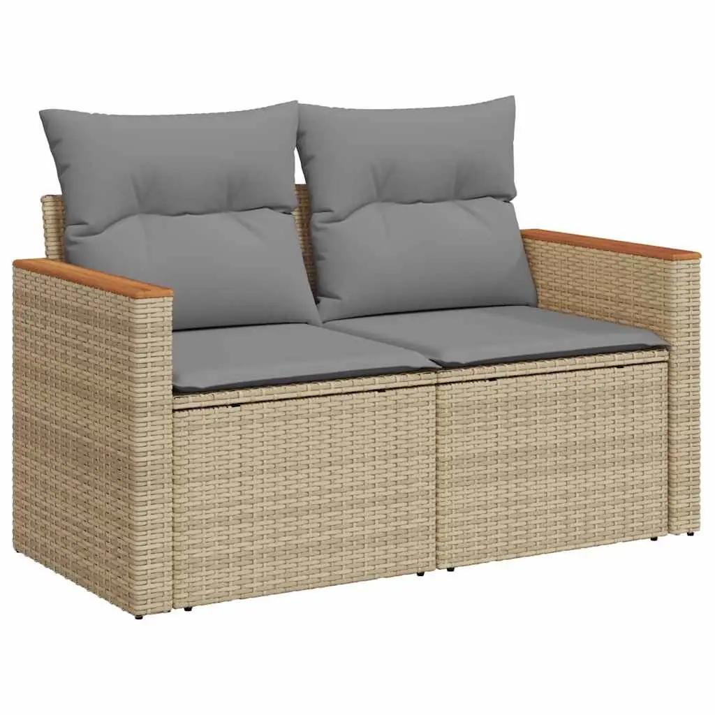 Garden Sofa Set 5 Piece Outdoor Furniture Beige Poly Rattan Modular