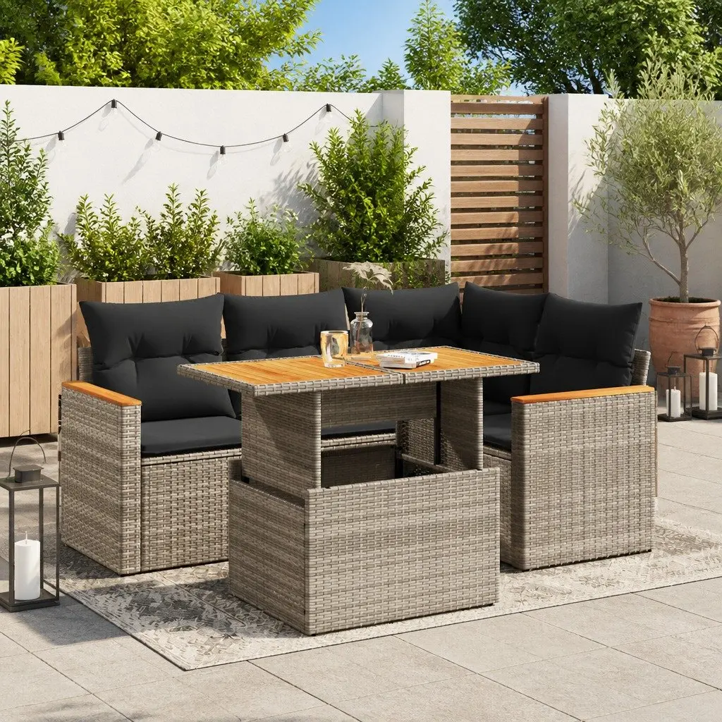 Garden Sofa Set 5 Piece Outdoor Furniture Grey Poly Rattan with Cushions