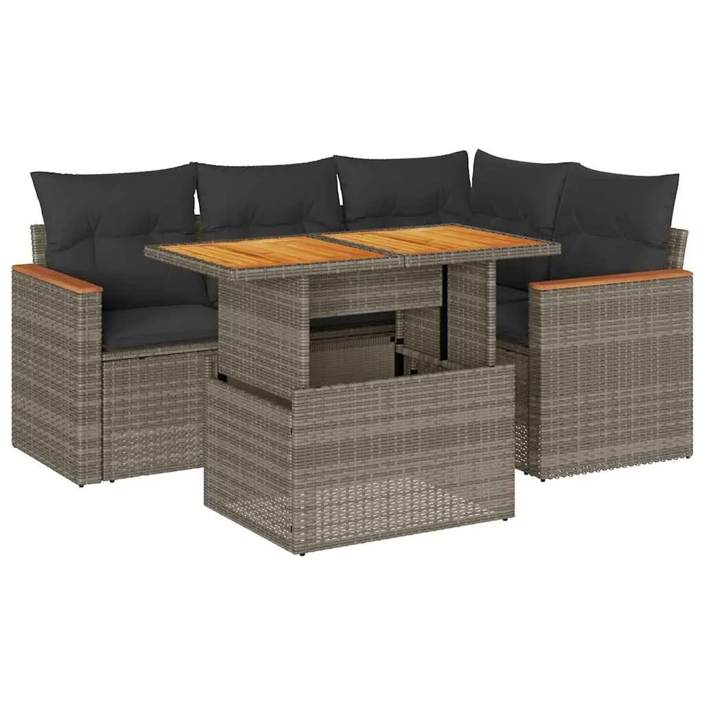Garden Sofa Set 5 Piece Outdoor Furniture Grey Poly Rattan with Cushions
