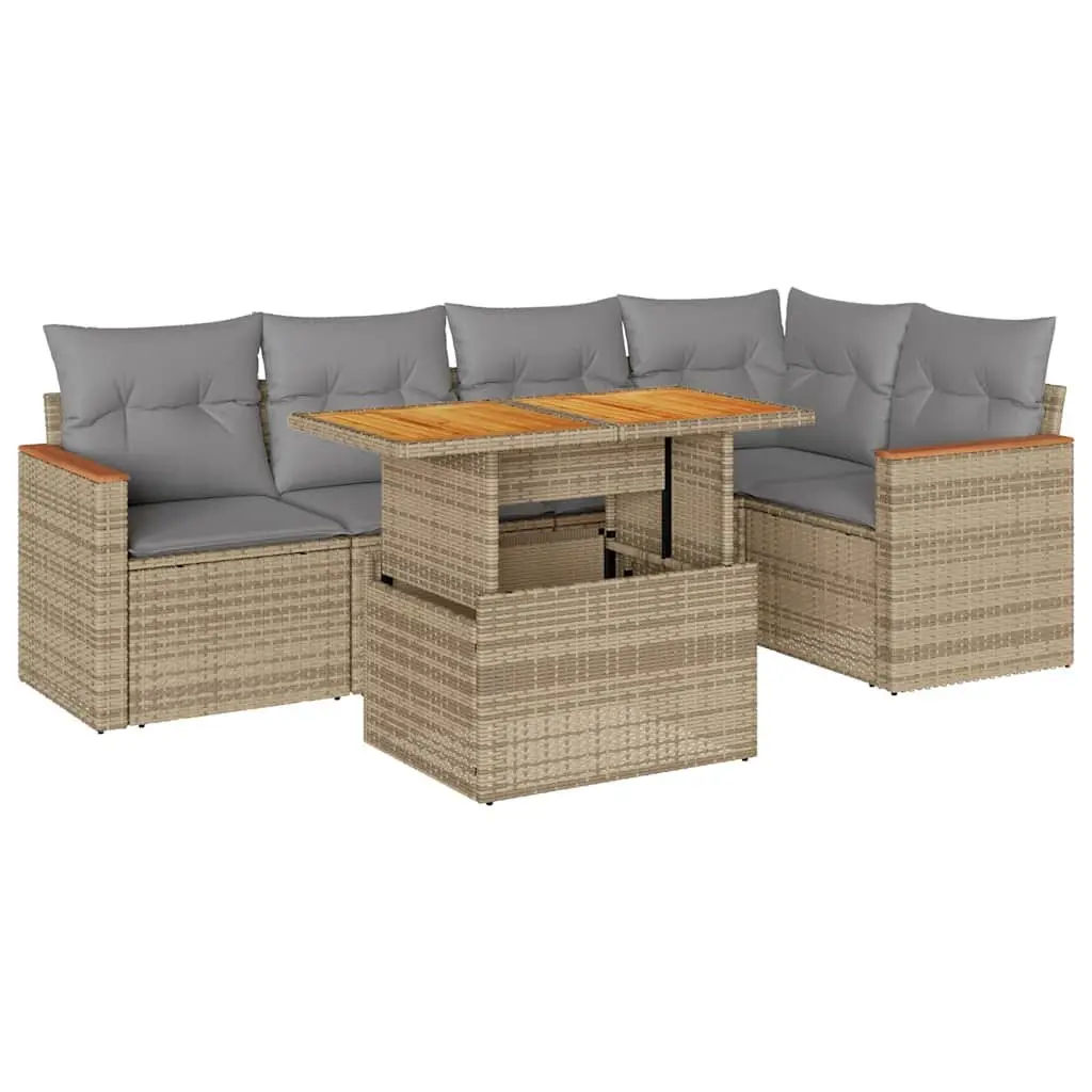Garden Sofa Set 5 Piece Outdoor Furniture Beige Rattan Patio Lounge Seating