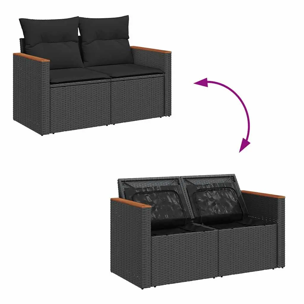 7 Piece Outdoor Garden Sofa Set Black PE Rattan Patio Furniture with Cushions