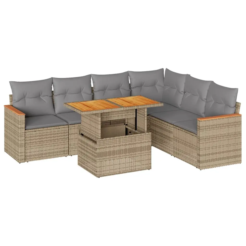 Garden Sofa Set 7 Piece Outdoor Furniture Modular Beige Poly Rattan Patio Lounge Chair