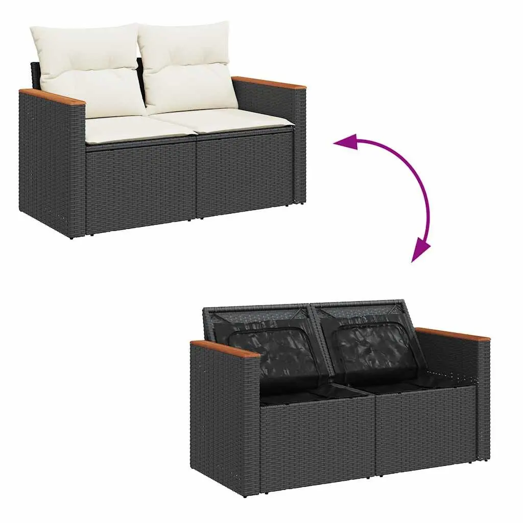 7 Piece Outdoor Garden Sofa Set with Storage Cushions Black Poly Rattan Patio